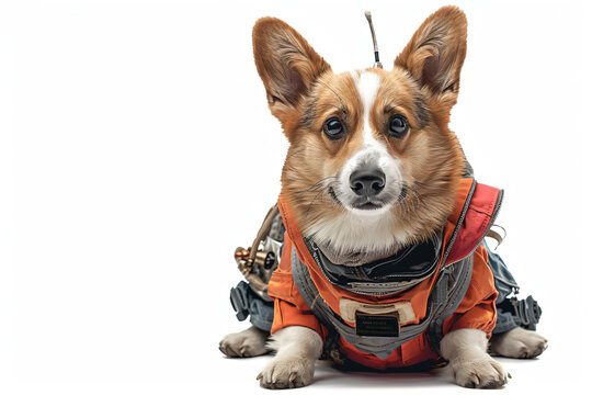 A Corgi in space suit, sci-fi theme, digital illustration, vibrant colors, isolated on white background