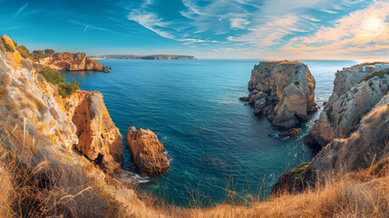 Algarve, Lisbon. Beautiful bay near Lagos town with high cliffs on the shore of the Atlantic...