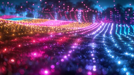 Obraz premium Vibrant Night of Neon Lights on a Digital Landscape