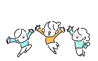 Character illustration of people jumping energetically with smiles