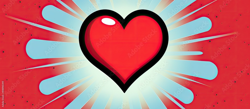 Poster retro pop art love concept with a colorful minimalistic red heart design perfect for valentine s day