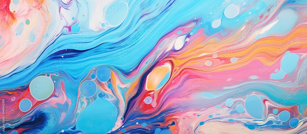 Poster vibrant acrylic colors create a colorful abstract painting background with a fluid marbling effect i