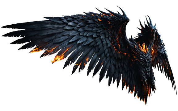 photorealistic burning demon wings