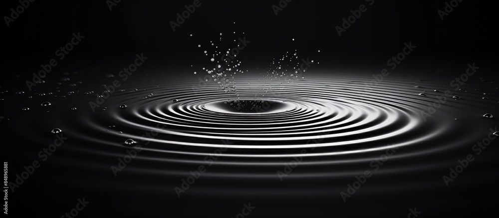 Poster abstract black and white background showcasing water ripples from a drop in a dark tone creating a m