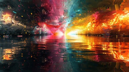 Obraz premium Abstract Digital Landscape with Reflected Light