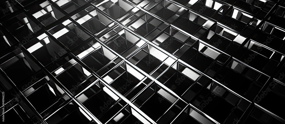Poster detailed close up copy space image of a technological metal grid creating an abstract black and whit