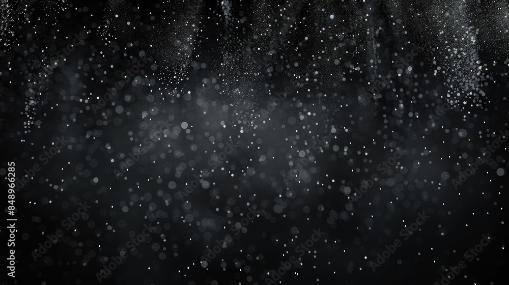 Poster a black abstract background with a subtle gradient into deep charcoal, featuring silver particles th