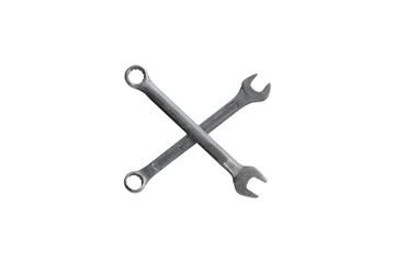 Close-up of two non-adjustable wrenches used in construction and various mechanic work, isolated on transparent background, png file.