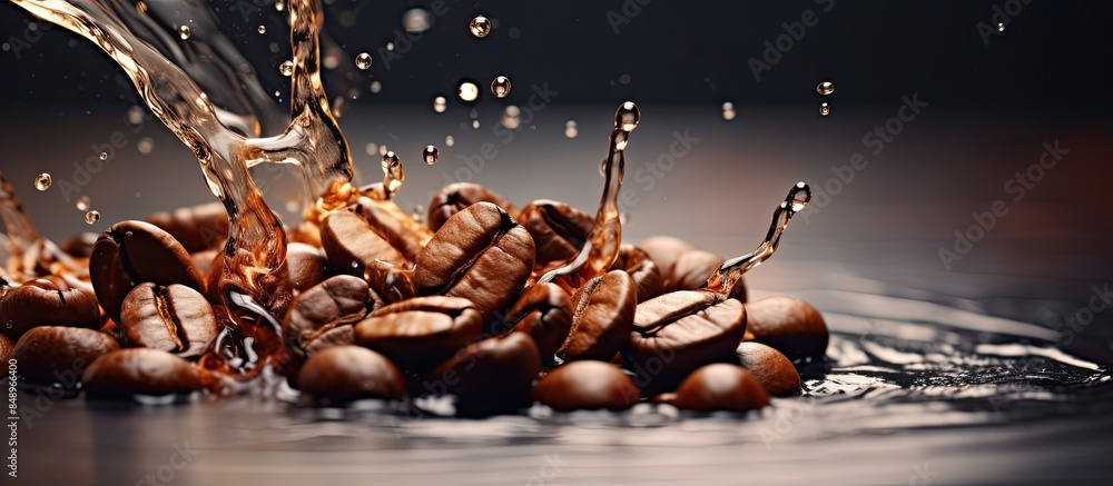 Poster coffee bean splashing in a closeup shot with copy space image