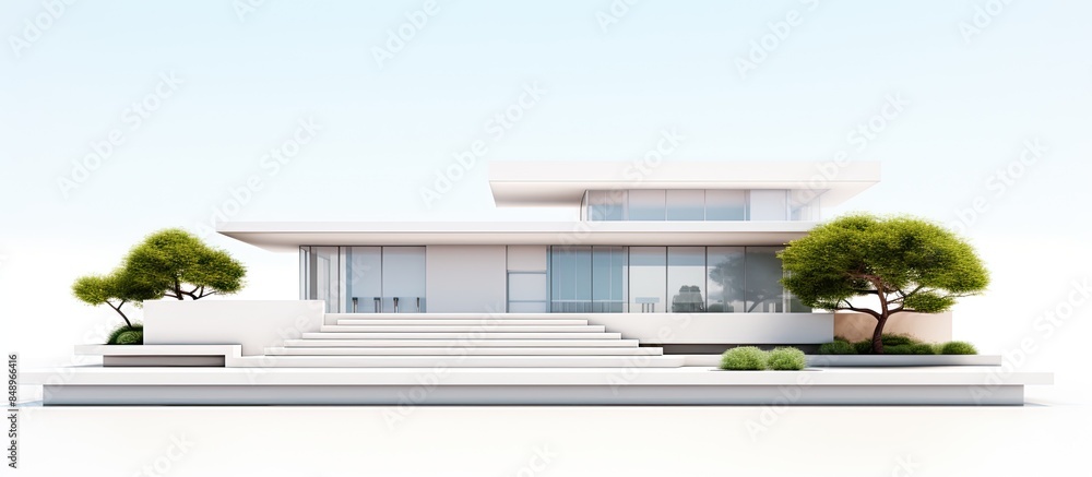 Poster A modern contemporary style house set against a white background perfect for a copy space image