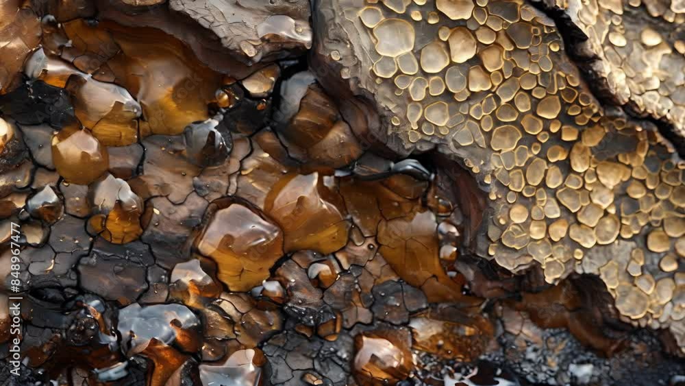 Aufkleber a closeup of a section of bark covered in small hardened droplets of resin resembling a bumpy cracke