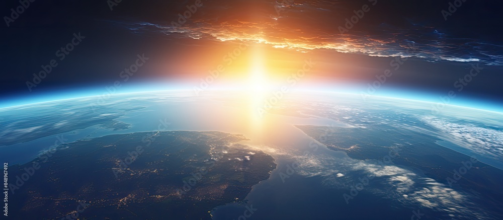 Poster global view of planet earth with the sun in the background perfect for copy space image