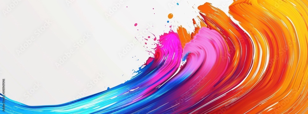 Poster a colorful wave with splatters of paint on it. the colors are bright and vibrant, creating a sense o