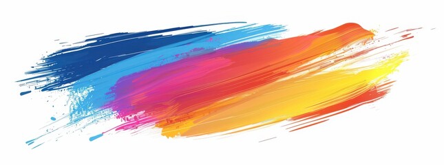 A colorful brush stroke with a white background. The brush stroke is made up of a variety of colors, including red, blue, yellow, and green