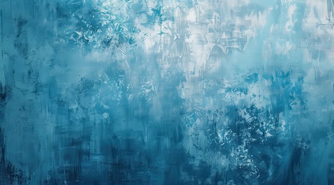 A blue and white painting with a lot of texture and splatters. The painting has a mood of chaos and disorder, with the blue and white colors blending together in a haphazard way