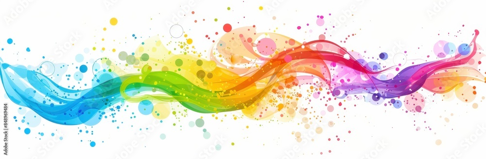 Poster a colorful line with splatters of paint. the line is rainbow colored and has a lot of different colo