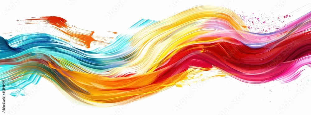 Poster a colorful wave with splatters of paint. the colors are bright and vibrant, creating a sense of ener