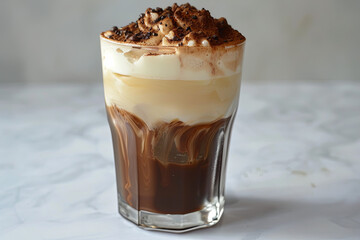 Iced Greek coffee drink known as a freddo cappuccino