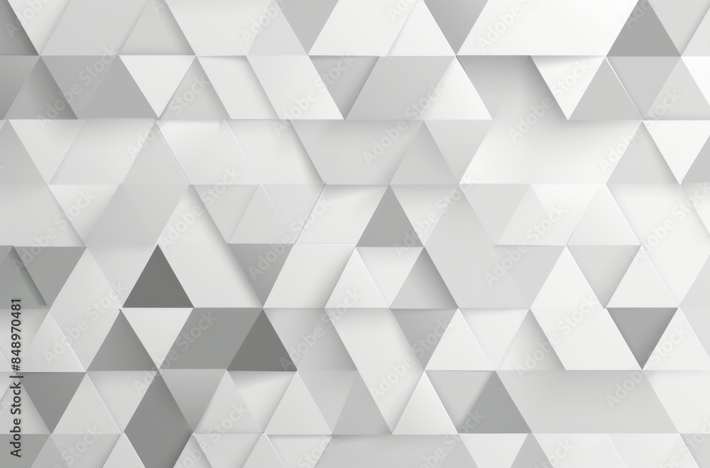 Poster a white background with triangles in various sizes. the triangles are arranged in a way that creates