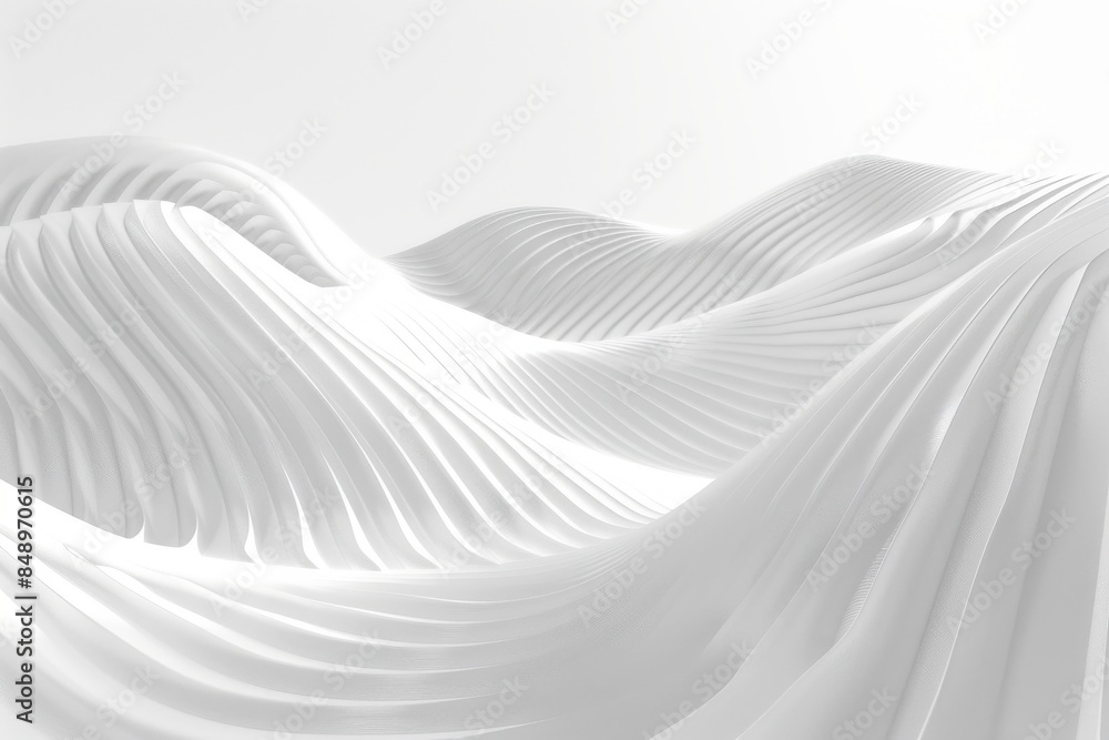 Poster the image is a white and gray landscape with a series of waves. the waves are very long and seem to 