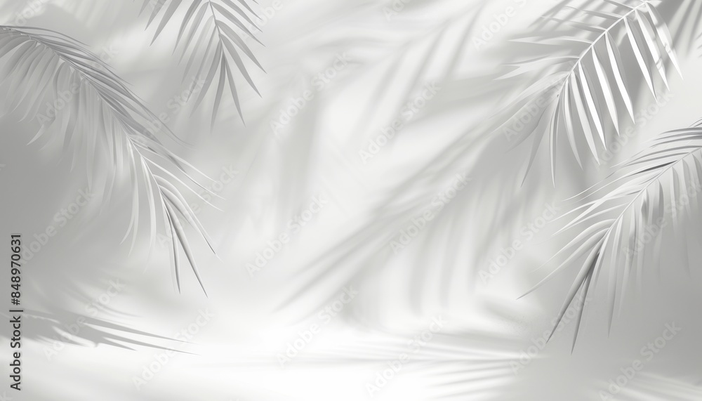 Poster a white background with a palm tree and its shadow. the image has a serene and calming mood