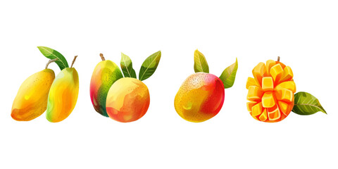 Set of mangoes on a white background