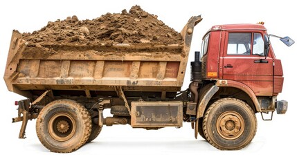 Obraz premium truck carrying construction materials on white background