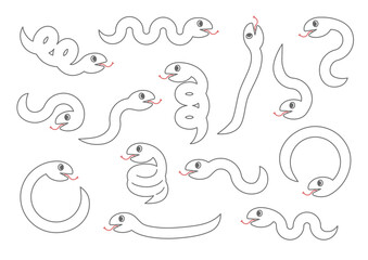 かわいい白蛇のシルエットイラストセット
