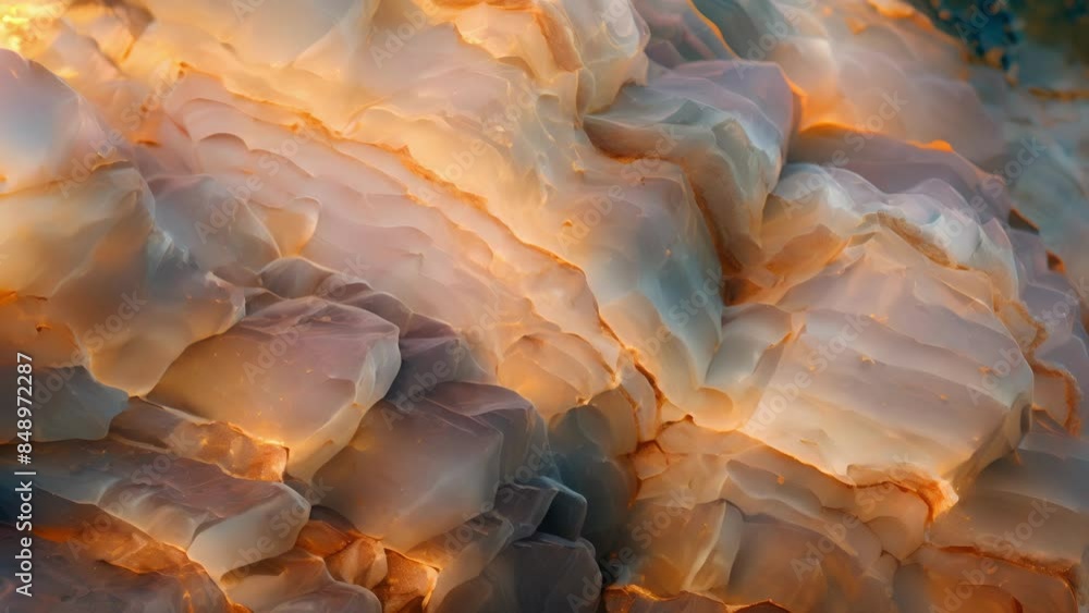 Poster a magnified view of a translucent gemstone revealing its intricate layers and internal inclusions ca