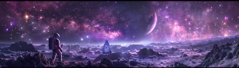 Fototapeta premium A space scene with a large planet and a rocket