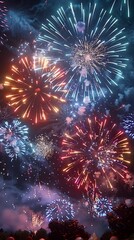 Fototapeta premium Captivating Fireworks Display Lighting Up the Night Sky with Colorful Explosions