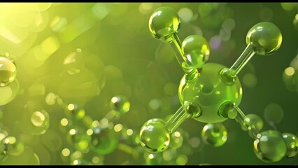 A green molecule with a green background. The molecule is surrounded by many other green molecules