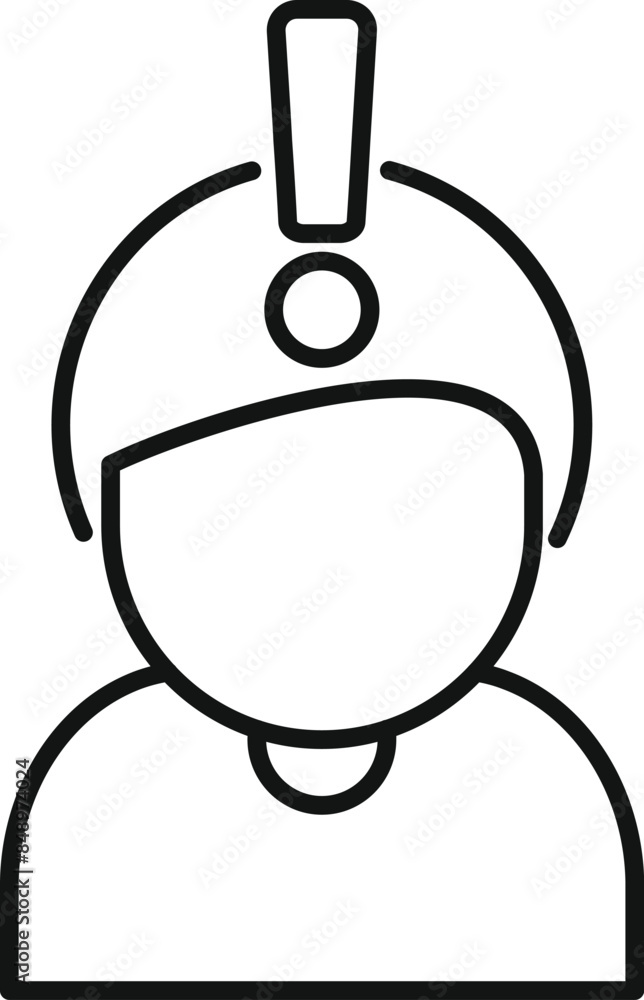 Poster line drawing of a person wearing a helmet with an exclamation mark, symbolizing a new idea or soluti