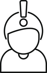 Line drawing of a person wearing a helmet with an exclamation mark, symbolizing a new idea or solution