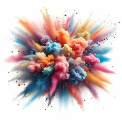Abstract powder splatted background. Colorful powder explosion on white background. Colored cloud. Colorful dust explode. Paint Holi.