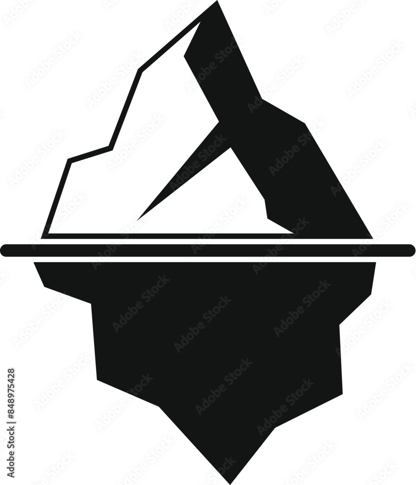 Poster black and white icon of an iceberg floating with a large portion submerged underwater
