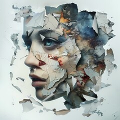 abstract woman's face from layered paper and mixed surfaces By Generated AI