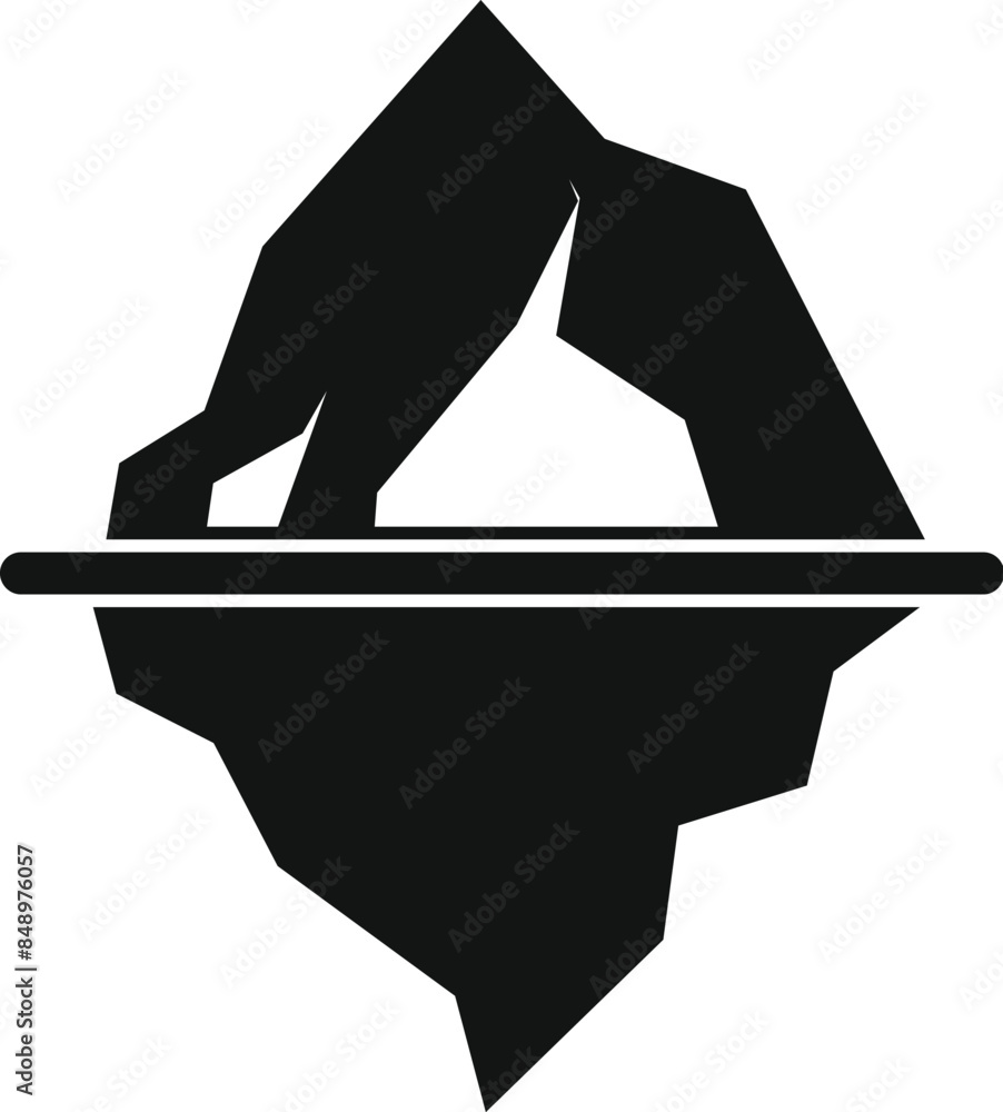 Poster black and white icon of an iceberg floating with the waterline dividing the visible part from the in