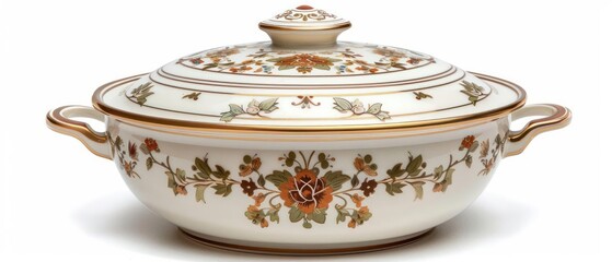 A classic casserole dish with a lid and elegant design isolated on a white background