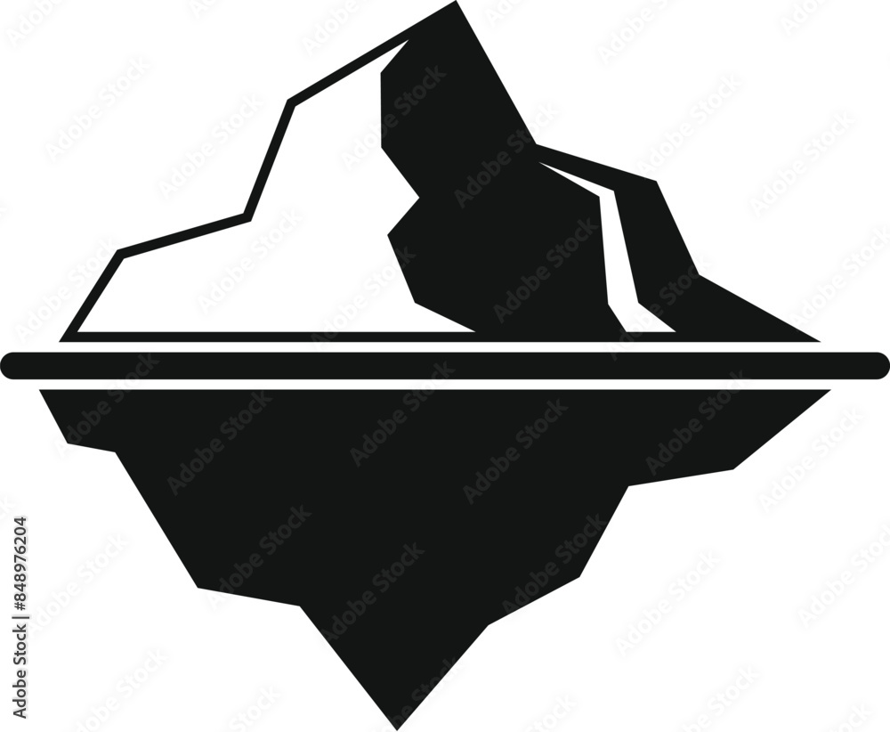 Poster black silhouette icon of an iceberg floating on water surface showing only the tip
