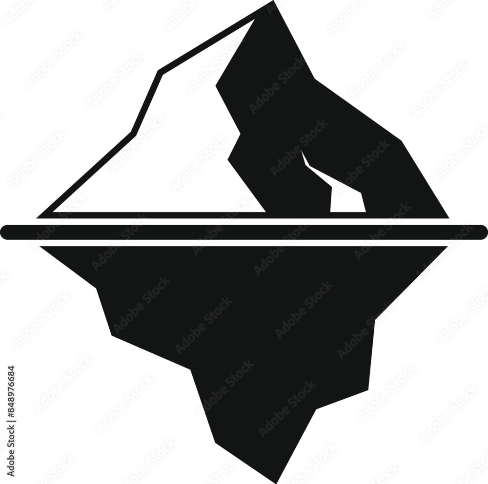 Poster simple black and white icon of an iceberg, showing the visible part and the larger portion hidden un
