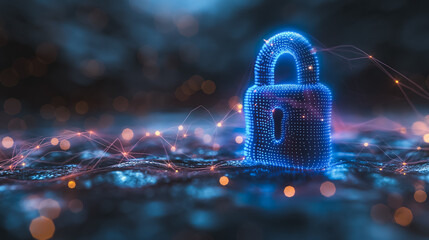 A blue lock with a glowing blue background