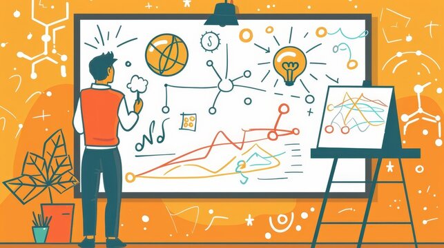 Ensemble learning methods drawn on a digital whiteboard, Educational, Warm Colors, Illustration, Clear explanation