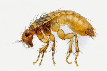 A flea with tiny, jumping legs and round body isolated on a white background