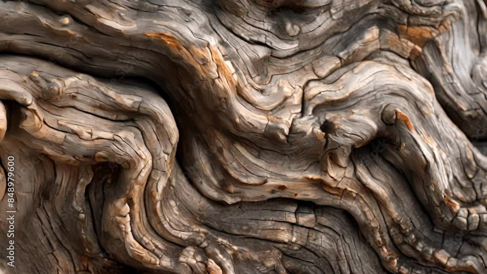 Poster the closeup of a smooth patch of gnarled driftwood where the once rough surface has been worn down t