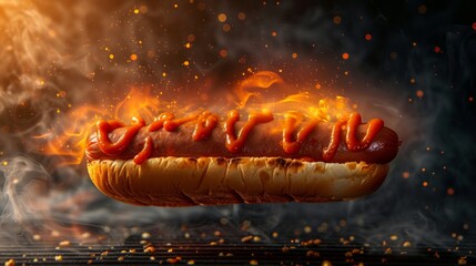 Hot Dog on Fire with Ketchup