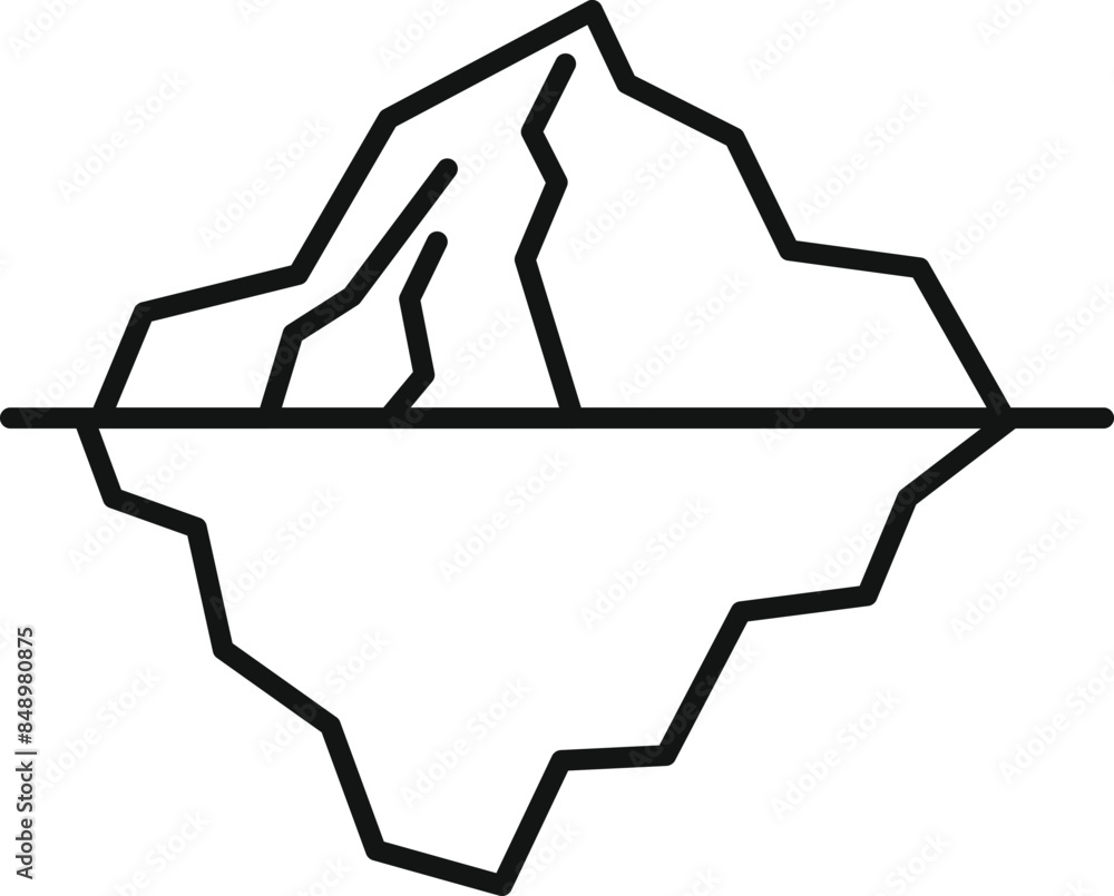 Poster simple line art icon of an iceberg floating with a larger portion hidden below the waterline