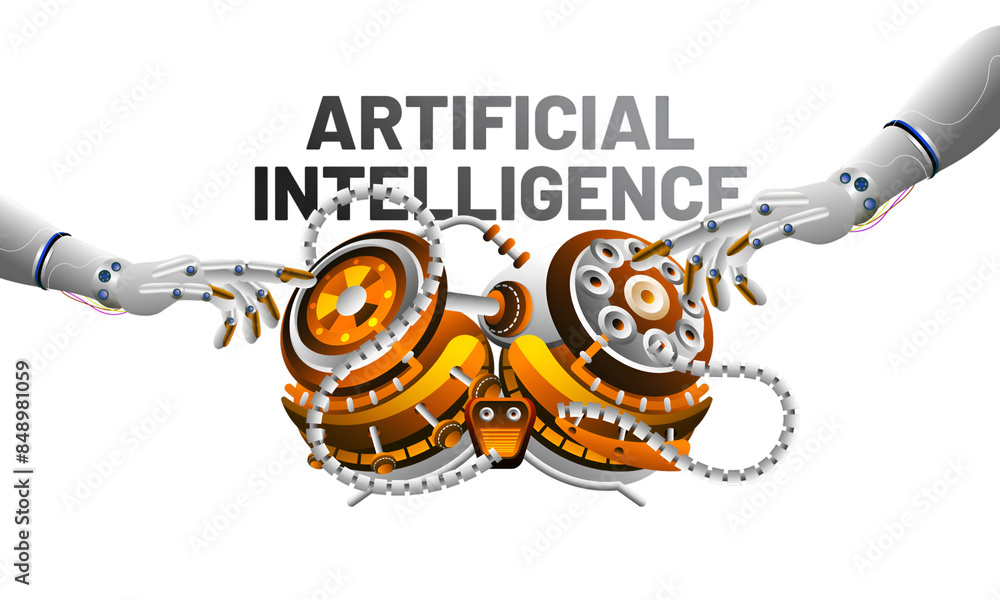Poster artificial intelligence (ai) concept based banner or poster design with 3d illustration of robotic h