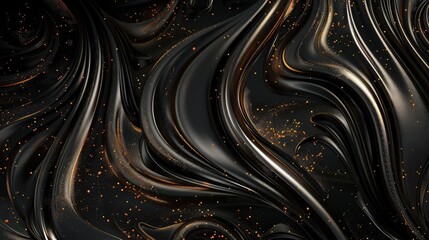 A deep black background with metallic bronze swirls and tiny bronze particles dusted throughout, evoking an industrial but elegant feel.