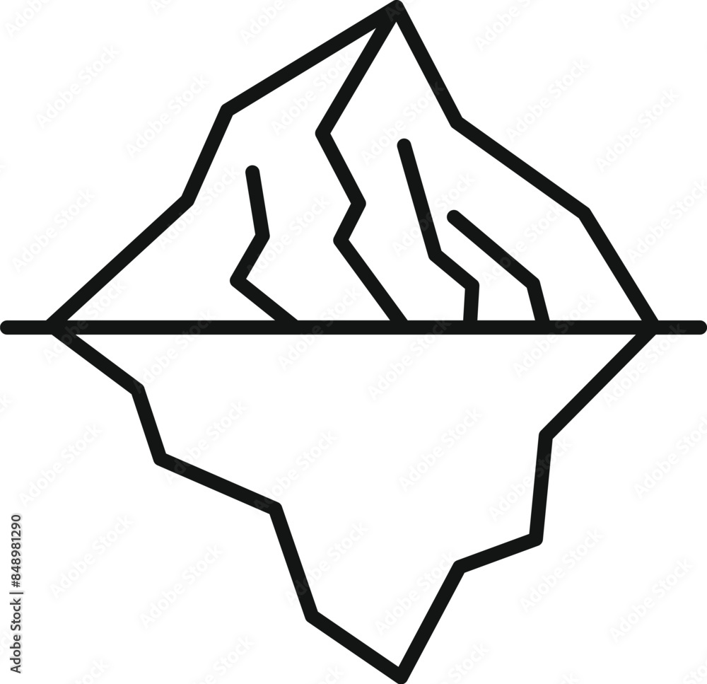Poster line drawing of an iceberg floating with a small portion visible above water and a much larger porti